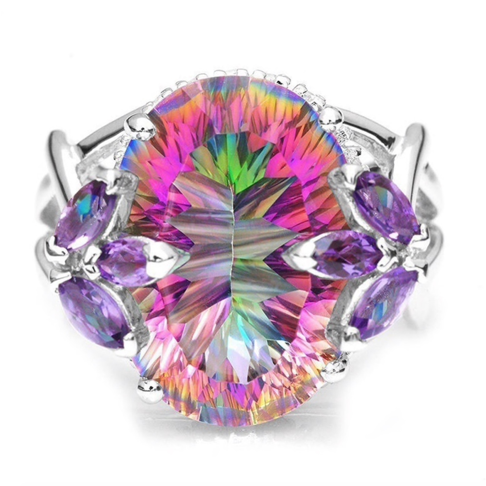Mystic Fire Rainbow Quartz CZ Sterling Silver Ring - Picture 1 of 8